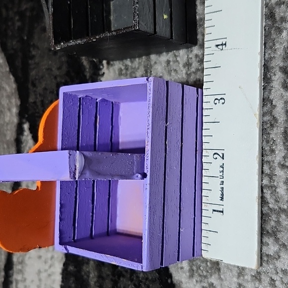 VINTAGE MINI HALLOWEEN WOOD BASKETS PUMPKIN BLK CAT SPIDER - Picture 7 of 12